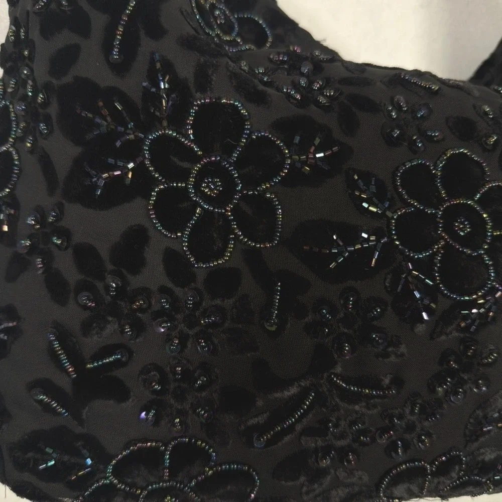 Christiana Black Beaded Velvet Floral Shoulder Bag Tassel Tote Purse